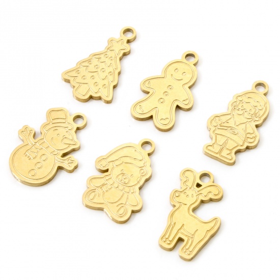 2 PCs Vacuum Plating 304 Stainless Steel Christmas Charms 18K Gold Plated Double-sided Polishing の画像