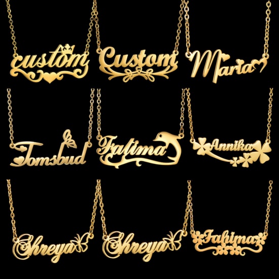 Picture of 304 Stainless Steel Customized Name Necklace Personalized Letter Charm Pendant Gold Plated 45cm(17.7") long