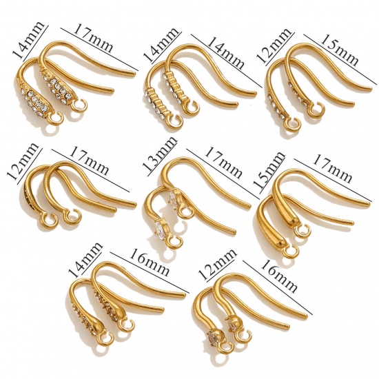 Picture of 4 PCs 304 Stainless Steel Ear Wire Hooks Earrings For DIY Jewelry Making Accessories Clear Rhinestone With Loop Post/ Wire Size: (20 gauge)