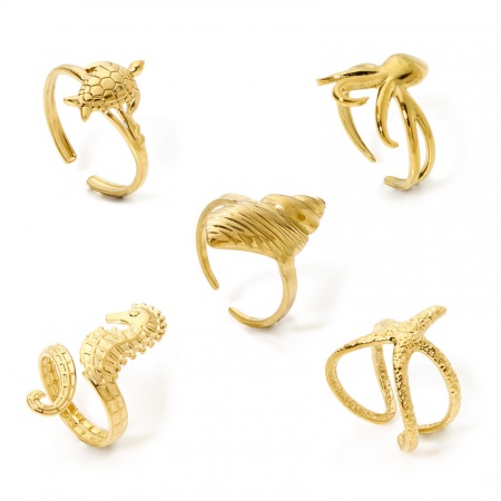 Umweltfreundliche Vakuumbeschichtung 304 Edelstahl Ozean Schmuck Offen Verstellbar Ring Bunt Seepferdchen Schildkröte