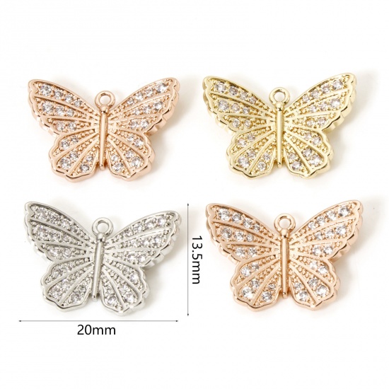 Immagine di 1 Pz Ottone Insetto Ciondoli Farfalla Multicolore Micro Spianare Trasparente Cubic Zirconiae 20mm x 13.5mm