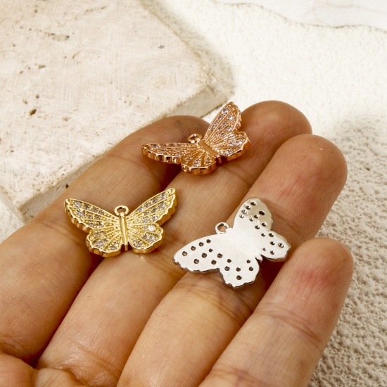 Immagine di 1 Pz Ottone Insetto Ciondoli Farfalla Multicolore Micro Spianare Trasparente Cubic Zirconiae 20mm x 13.5mm