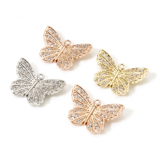 Immagine di 1 Pz Ottone Insetto Ciondoli Farfalla Multicolore Micro Spianare Trasparente Cubic Zirconiae 20mm x 13.5mm