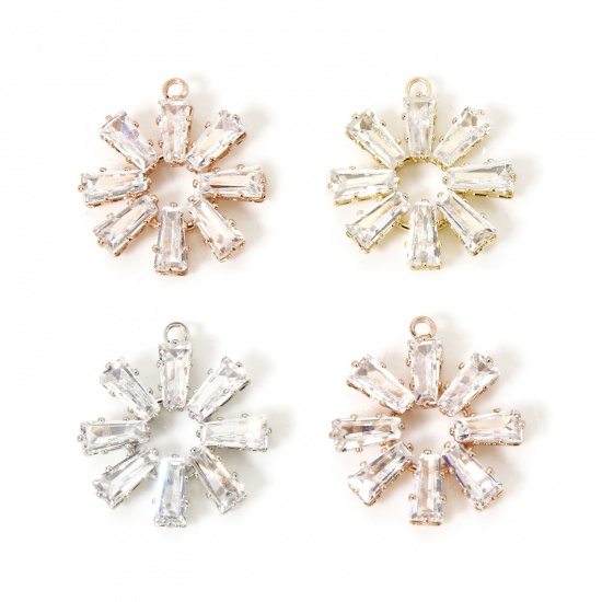 Picture of 1 Piece Brass Charms Multicolor Flower Clear Cubic Zirconia 19mm x 17mm