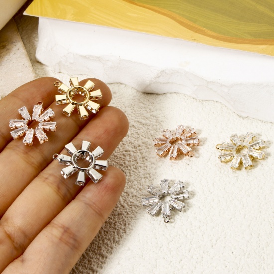 Picture of 1 Piece Brass Charms Multicolor Flower Clear Cubic Zirconia 19mm x 17mm