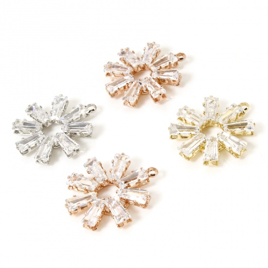 Picture of 1 Piece Brass Charms Multicolor Flower Clear Cubic Zirconia 19mm x 17mm