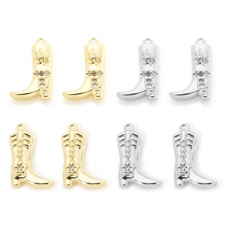 Brass West Cowboy Charms Multicolor Boots Clear Cubic Zirconia