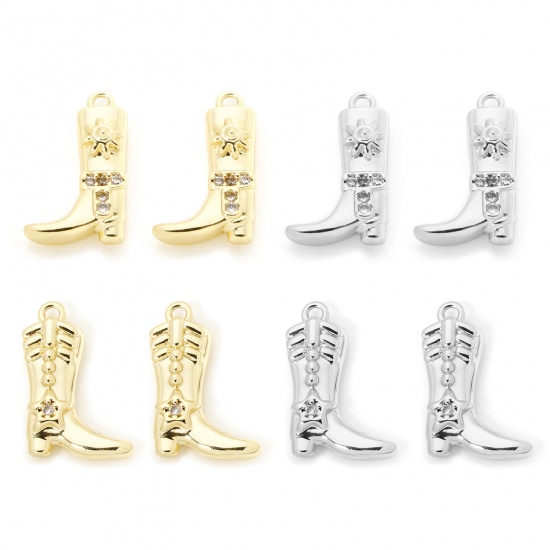 2 PCs Brass West Cowboy Charms Multicolor Boots Clear Cubic Zirconia の画像