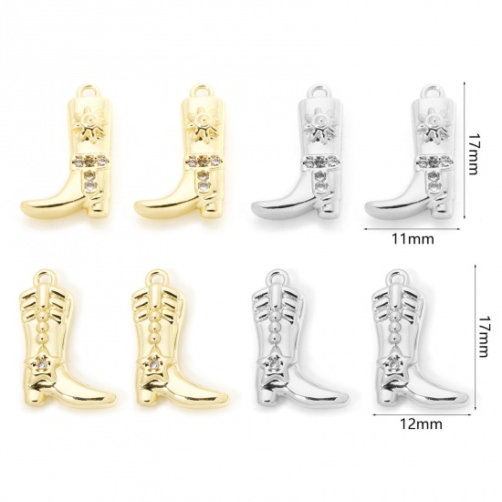 2 PCs Brass West Cowboy Charms Multicolor Boots Clear Cubic Zirconia の画像