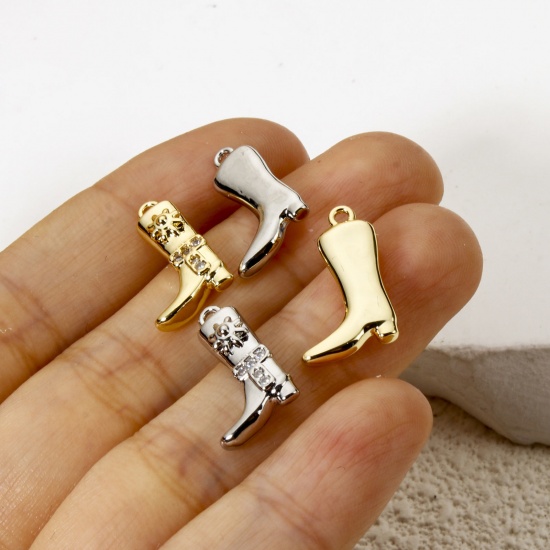 2 PCs Brass West Cowboy Charms Multicolor Boots Clear Cubic Zirconia の画像