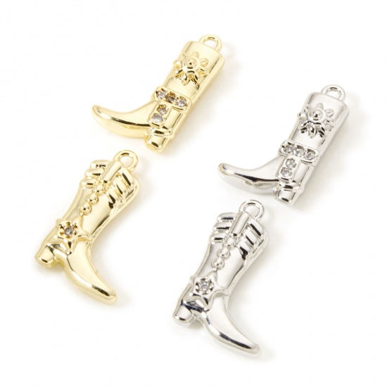 2 PCs Brass West Cowboy Charms Multicolor Boots Clear Cubic Zirconia の画像