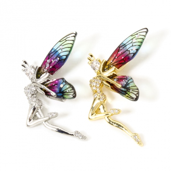 1 Piece Brass & Resin Fairy Tale Collection Pendants Multicolor Fairy Wing 3.6cm x 2.4cm の画像