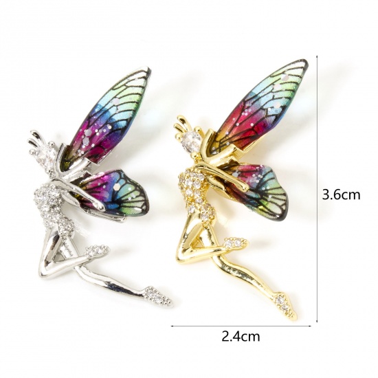 1 Piece Brass & Resin Fairy Tale Collection Pendants Multicolor Fairy Wing 3.6cm x 2.4cm の画像