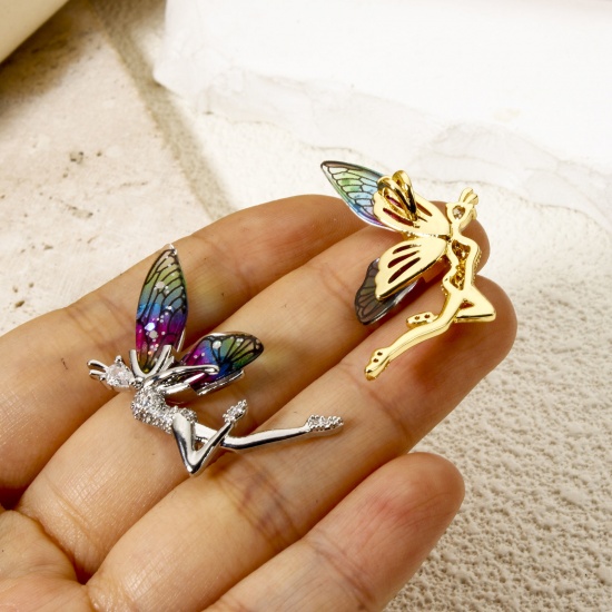 1 Piece Brass & Resin Fairy Tale Collection Pendants Multicolor Fairy Wing 3.6cm x 2.4cm の画像