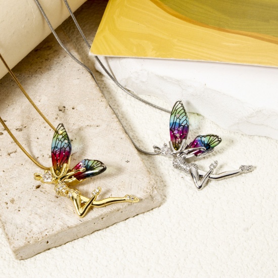 1 Piece Brass & Resin Fairy Tale Collection Pendants Multicolor Fairy Wing 3.6cm x 2.4cm の画像