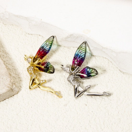 1 Piece Brass & Resin Fairy Tale Collection Pendants Multicolor Fairy Wing 3.6cm x 2.4cm の画像