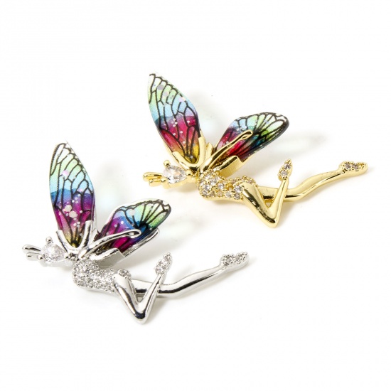 1 Piece Brass & Resin Fairy Tale Collection Pendants Multicolor Fairy Wing 3.6cm x 2.4cm の画像