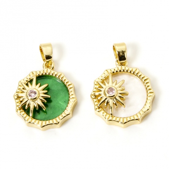 2 PCs Brass Galaxy Charm Pendant 18K Gold Plated Sun Star With Resin Cabochons 21mm x 15mm の画像