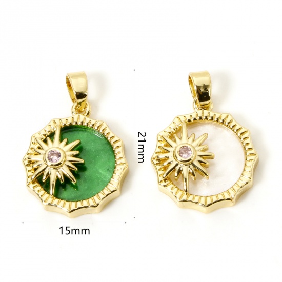 2 PCs Brass Galaxy Charm Pendant 18K Gold Plated Sun Star With Resin Cabochons 21mm x 15mm の画像