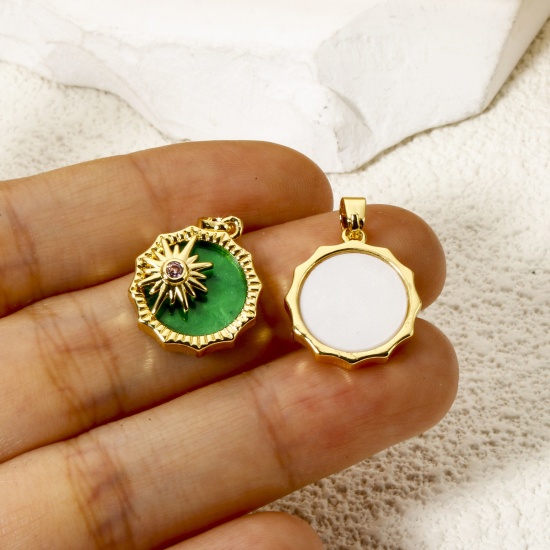 2 PCs Brass Galaxy Charm Pendant 18K Gold Plated Sun Star With Resin Cabochons 21mm x 15mm の画像