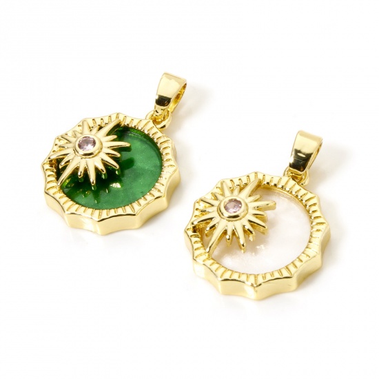 2 PCs Brass Galaxy Charm Pendant 18K Gold Plated Sun Star With Resin Cabochons 21mm x 15mm の画像