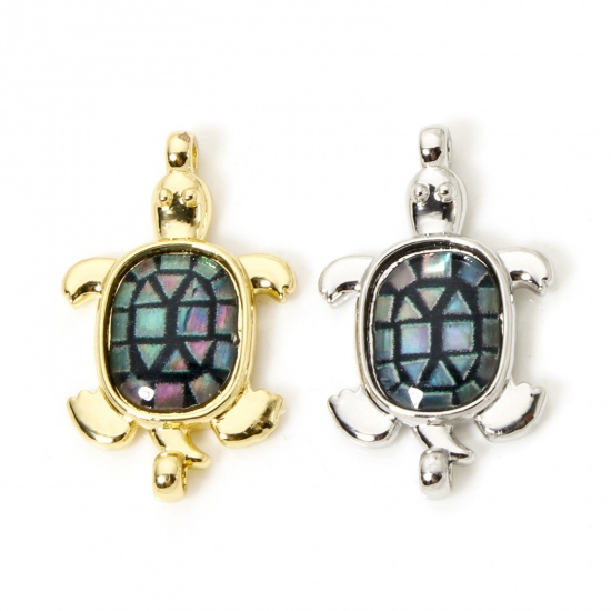 Imagen de 2 Unidades Latón & Resina Joyería del océano Conectores Dijes Colgantes Tortuga Marina Multicolor 21mm x 13mm
