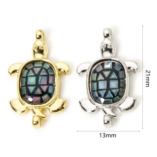 Imagen de 2 Unidades Latón & Resina Joyería del océano Conectores Dijes Colgantes Tortuga Marina Multicolor 21mm x 13mm