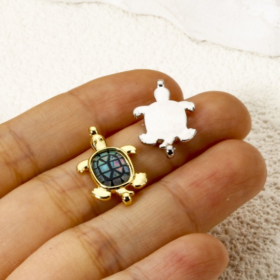 Imagen de 2 Unidades Latón & Resina Joyería del océano Conectores Dijes Colgantes Tortuga Marina Multicolor 21mm x 13mm