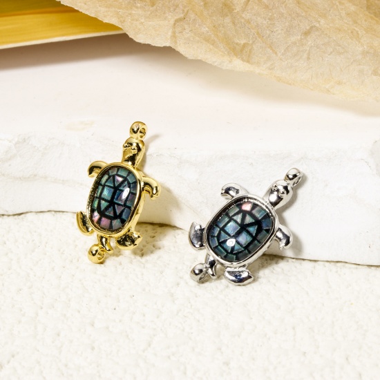 Imagen de 2 Unidades Latón & Resina Joyería del océano Conectores Dijes Colgantes Tortuga Marina Multicolor 21mm x 13mm