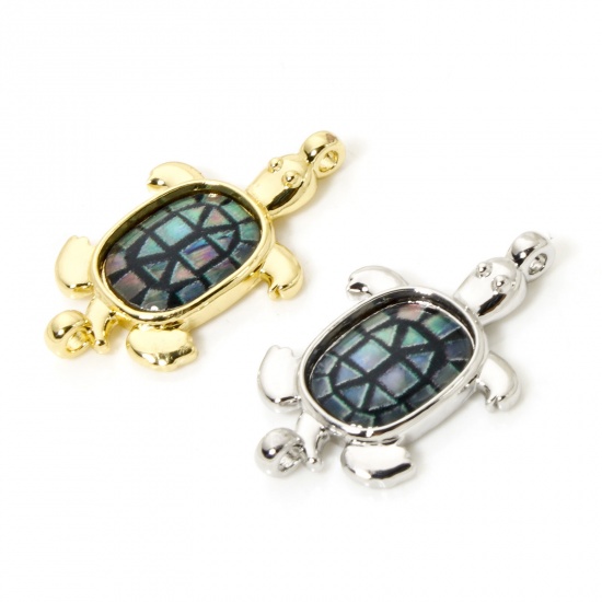 Imagen de 2 Unidades Latón & Resina Joyería del océano Conectores Dijes Colgantes Tortuga Marina Multicolor 21mm x 13mm