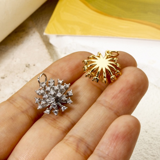 Picture of 1 Piece Brass Micro Pave Charms Multicolor Fireworks Clear Cubic Zirconia 20mm x 16.5mm