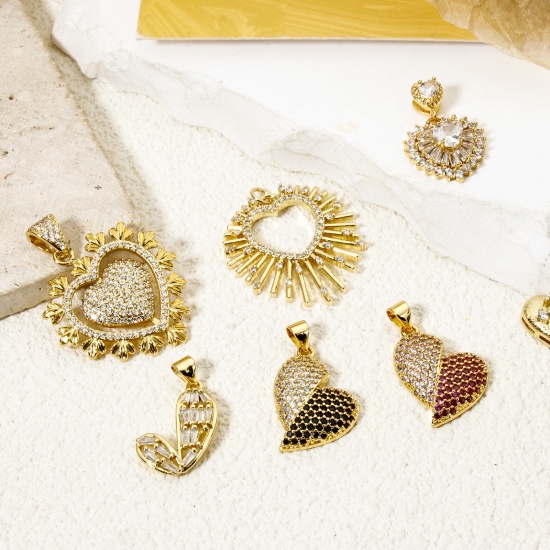 1 Piece Valentine's Day Charms 18K Gold Plated Heart の画像