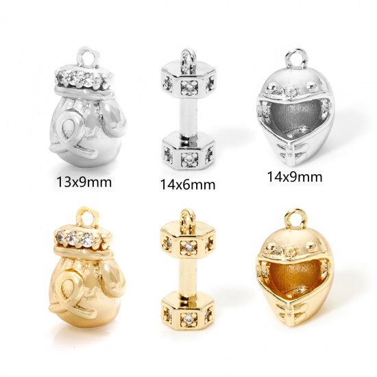 Picture of 2 PCs Eco-friendly Brass Fitness Charms Real Gold Plated Dumbbell 3D