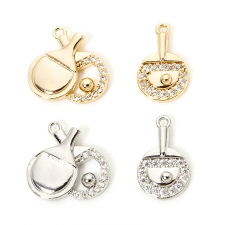 Umweltfreundlich Messing Charms Echtgold plattiert Schläger Tischtennis Micro Pave Klar Zirkonia