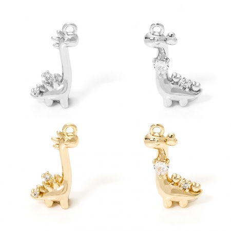 2 PCs Eco-friendly Brass Charms Real Gold Plated Dinosaur Animal 3D