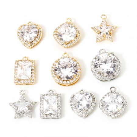 1 Piece Eco-friendly Brass Geometric Charms Real Gold Plated Micro Pave Clear Cubic Zirconia Clear Rhinestone