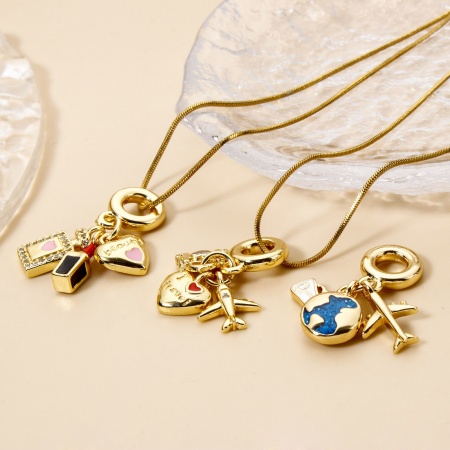 Brass Travel Dangle Charm Beads For Bracelet Necklace Jewelry Making 18K Real Gold Plated Heart Airplane Enamel