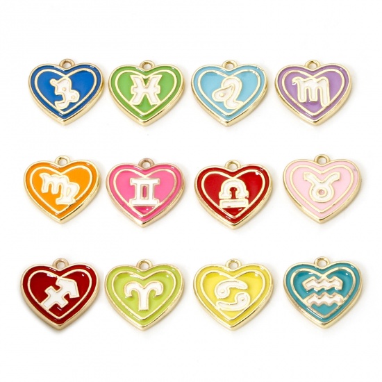 Picture of 2 PCs Brass Charms 18K Real Gold Plated Heart Enamel 13mm x 12mm