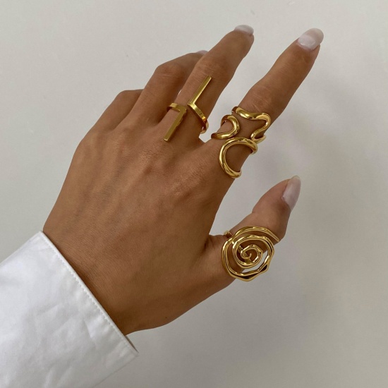 Immagine di 1 Pz Placcatura Sottovuoto PVD Ecologica Elegante Semplice 18K Vero Oro Placcato Acciaio Inossidabile Aperto Anello Per Donne