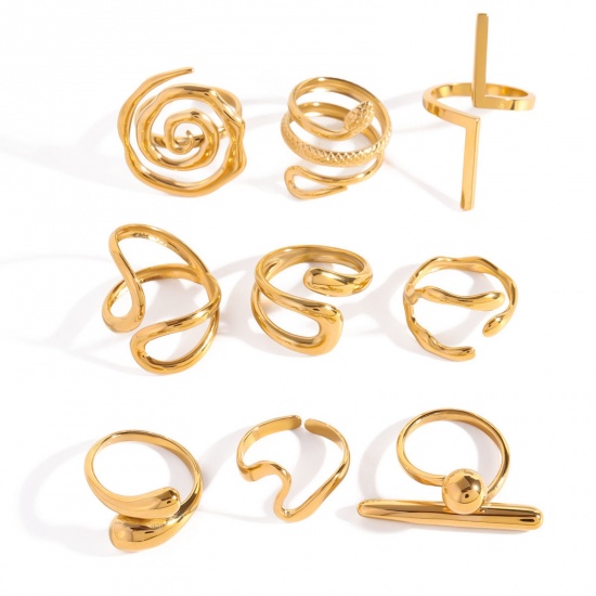 Immagine di 1 Pz Placcatura Sottovuoto PVD Ecologica Elegante Semplice 18K Vero Oro Placcato Acciaio Inossidabile Aperto Anello Per Donne