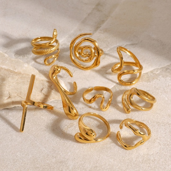 Immagine di 1 Pz Placcatura Sottovuoto PVD Ecologica Elegante Semplice 18K Vero Oro Placcato Acciaio Inossidabile Aperto Anello Per Donne