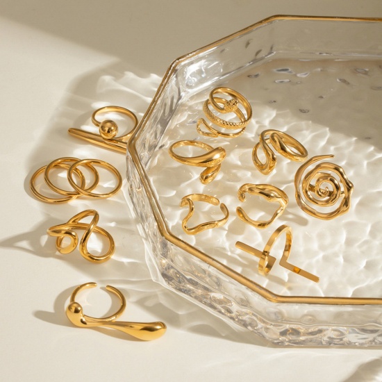 Immagine di 1 Pz Placcatura Sottovuoto PVD Ecologica Elegante Semplice 18K Vero Oro Placcato Acciaio Inossidabile Aperto Anello Per Donne