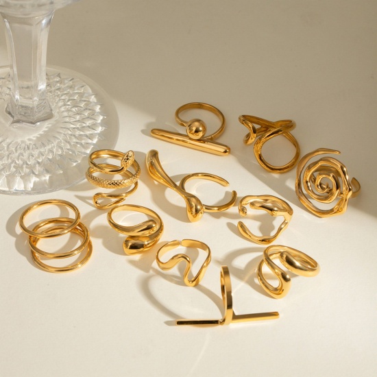 Immagine di 1 Pz Placcatura Sottovuoto PVD Ecologica Elegante Semplice 18K Vero Oro Placcato Acciaio Inossidabile Aperto Anello Per Donne