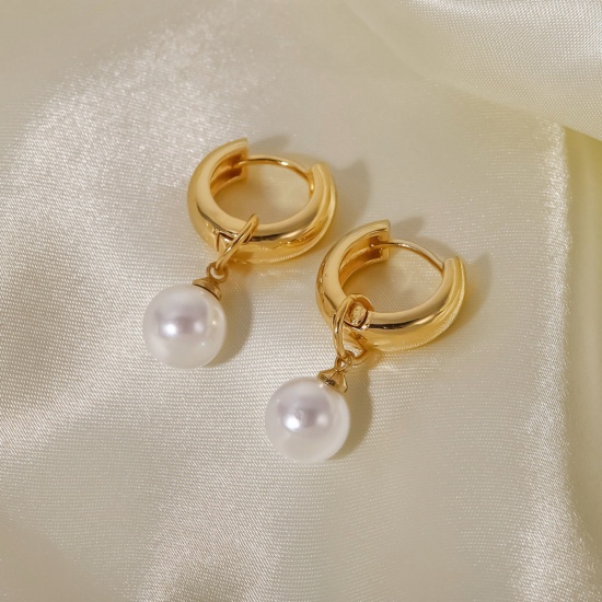 Picture of Simple Multicolor Stainless Steel Imitation Pearl Earrings For Women 3cm x 1.7cm