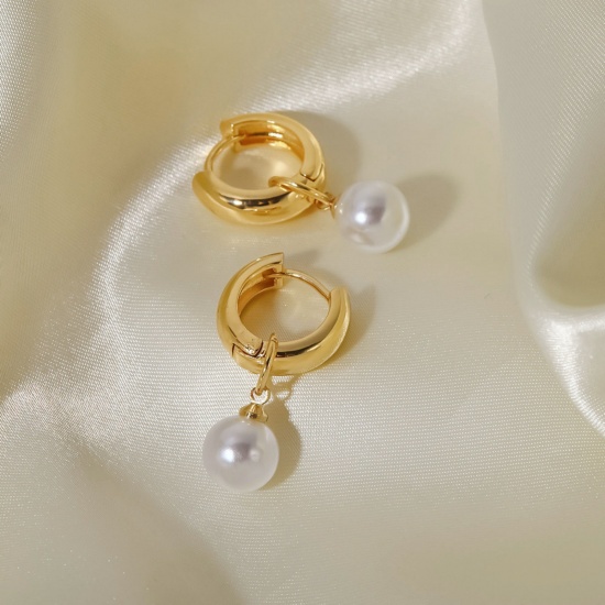 Picture of Simple Multicolor Stainless Steel Imitation Pearl Earrings For Women 3cm x 1.7cm