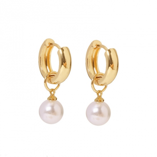 Picture of Simple Multicolor Stainless Steel Imitation Pearl Earrings For Women 3cm x 1.7cm