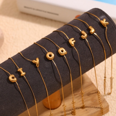 Eco-friendly PVD Vacuum Plating Simple 18K Real Gold Plated Stainless Steel Capital Alphabet Initial Letter Bracelets For Women 15cm(5.9") long