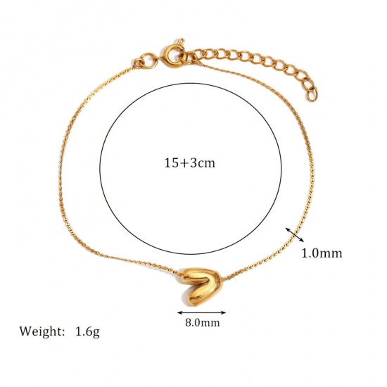 Imagen de 1 Unidad Recubrimiento al Vacío PVD Ecológico Sencillo 18K Oro Real Chapado Acero Inoxidable Letra Mayúscula Pulseras Para Mujeres 15cm longitud
