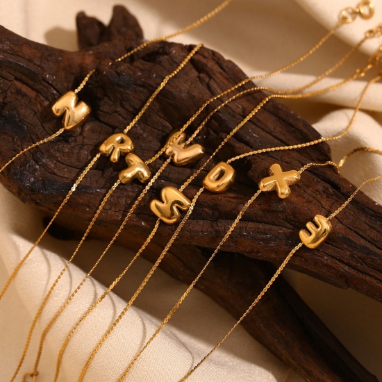 Imagen de 1 Unidad Recubrimiento al Vacío PVD Ecológico Sencillo 18K Oro Real Chapado Acero Inoxidable Letra Mayúscula Pulseras Para Mujeres 15cm longitud