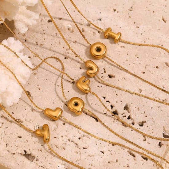 Imagen de 1 Unidad Recubrimiento al Vacío PVD Ecológico Sencillo 18K Oro Real Chapado Acero Inoxidable Letra Mayúscula Pulseras Para Mujeres 15cm longitud